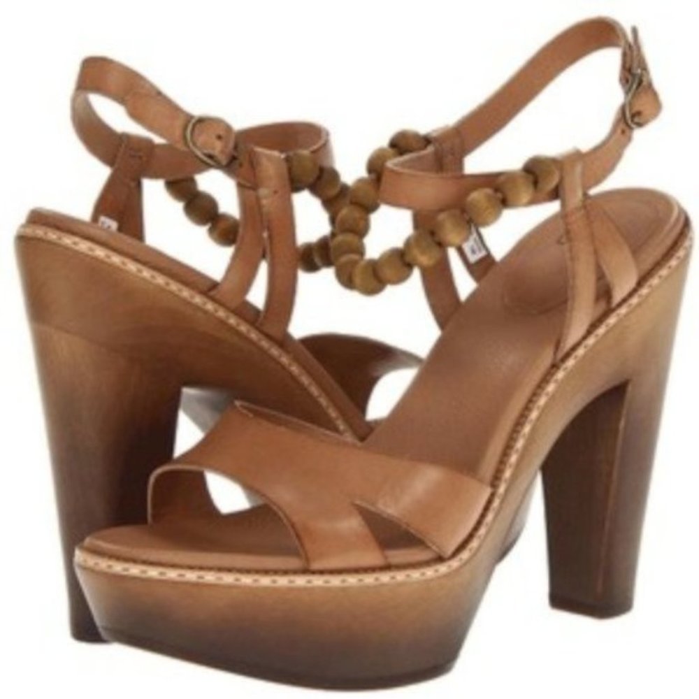 UGG Women's Size 9.5 Natural Naima Leather Strappy Sandal Platforms